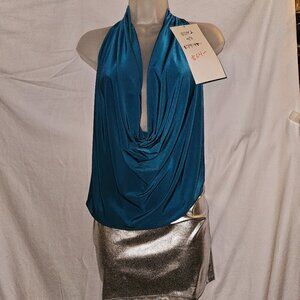 Sexy Halter Cocktail Party Dress S/M Blue/Silver